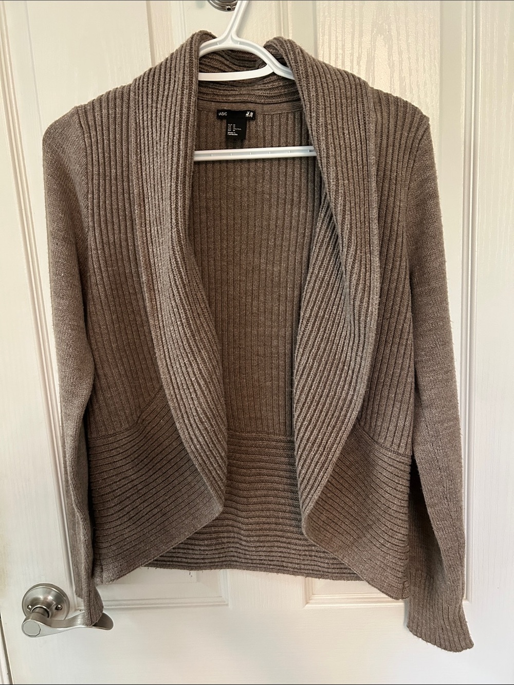 H&M Women's Taupe Ribbed Open-Front Cardigan